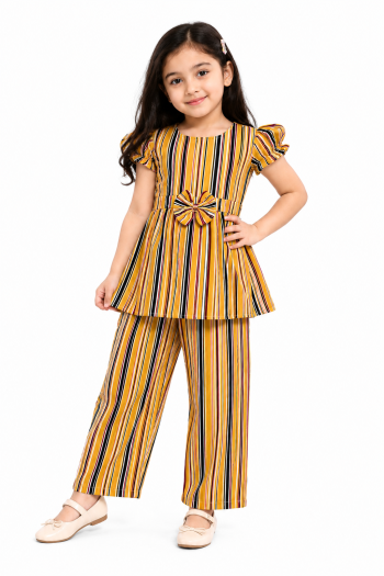 Mustard Striped Peplum Pant Set